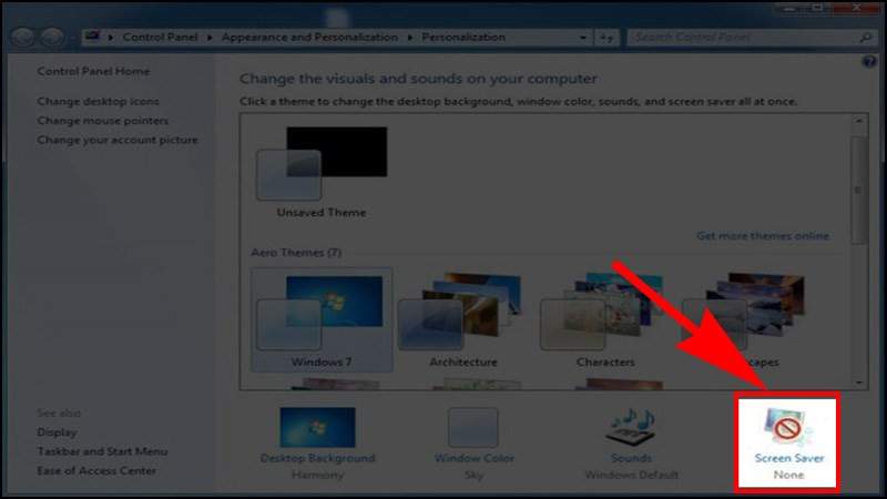 Trong cửa sổ Personalize, bạn chọn Screen Saver 