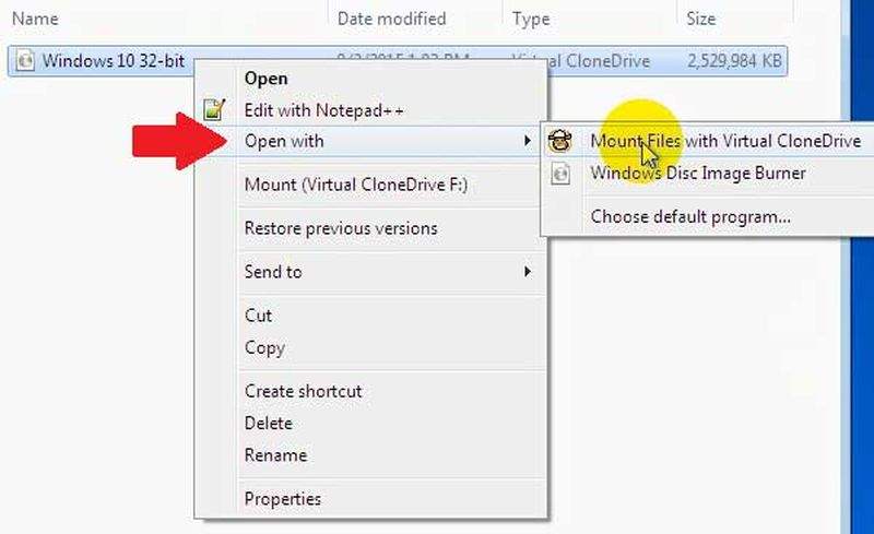 Open with > Mount Files With Virtual CloneDrive