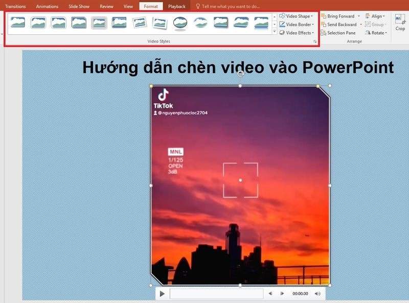 Ấn vào Format > Video Styles