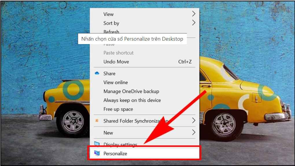 Chọn Personalize trên màn hình Desktop 