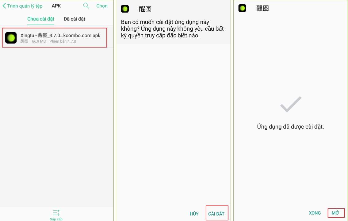  Nhấn OK để tiến hành cách tải app Xingtu 