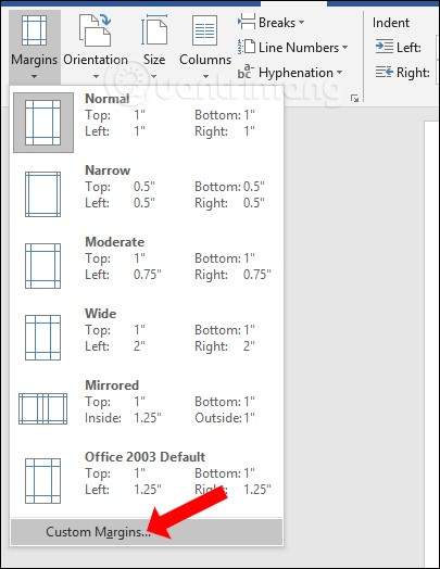 Nhấn chọn Custom Margins