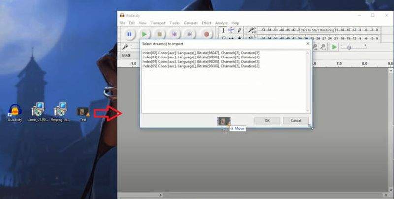 Kéo và thả tệp video vào cửa sổ của Audacity